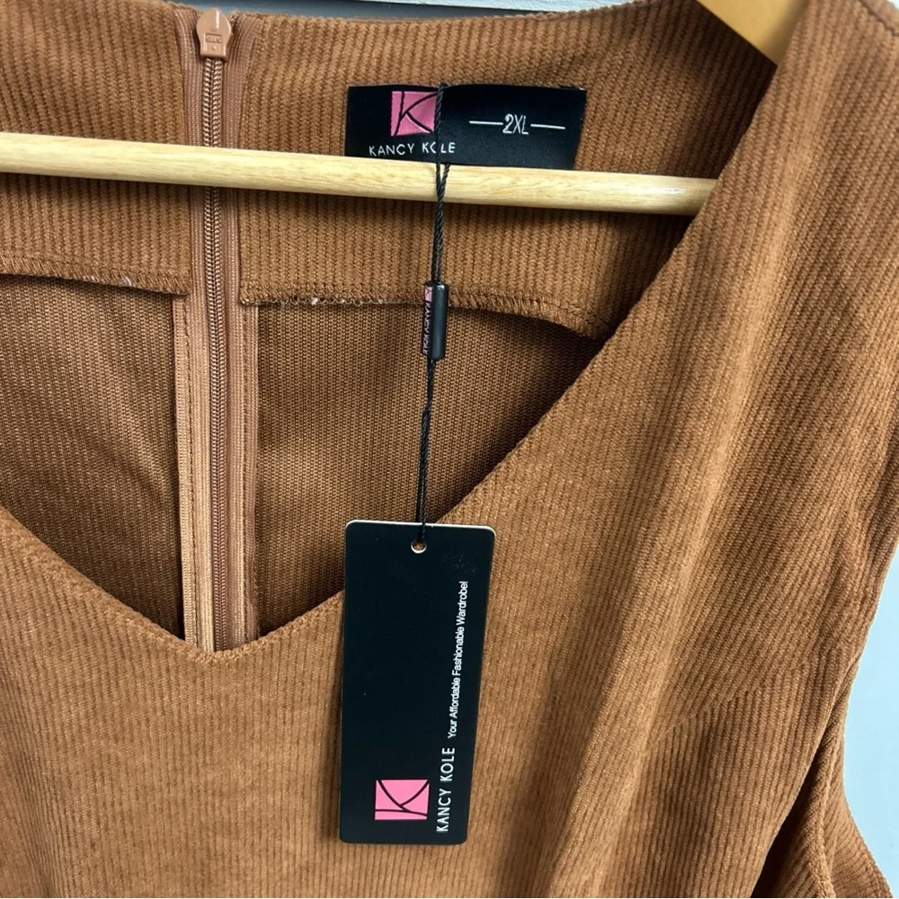 NWT Kancy Kole Brown Corduroy Pinafore Dress with Belt & Pockets - Picture 3 of 14